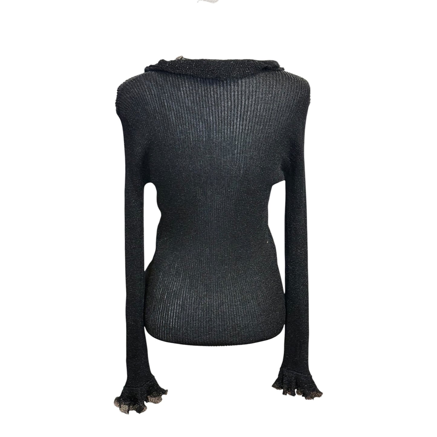 Etro Black Metallic Ruffle Knit Sweater Size 42/US 6 NWT