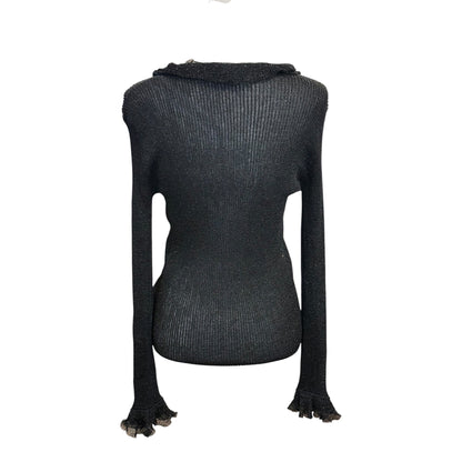Etro Black Metallic Ruffle Knit Sweater Size 42/US 6 NWT