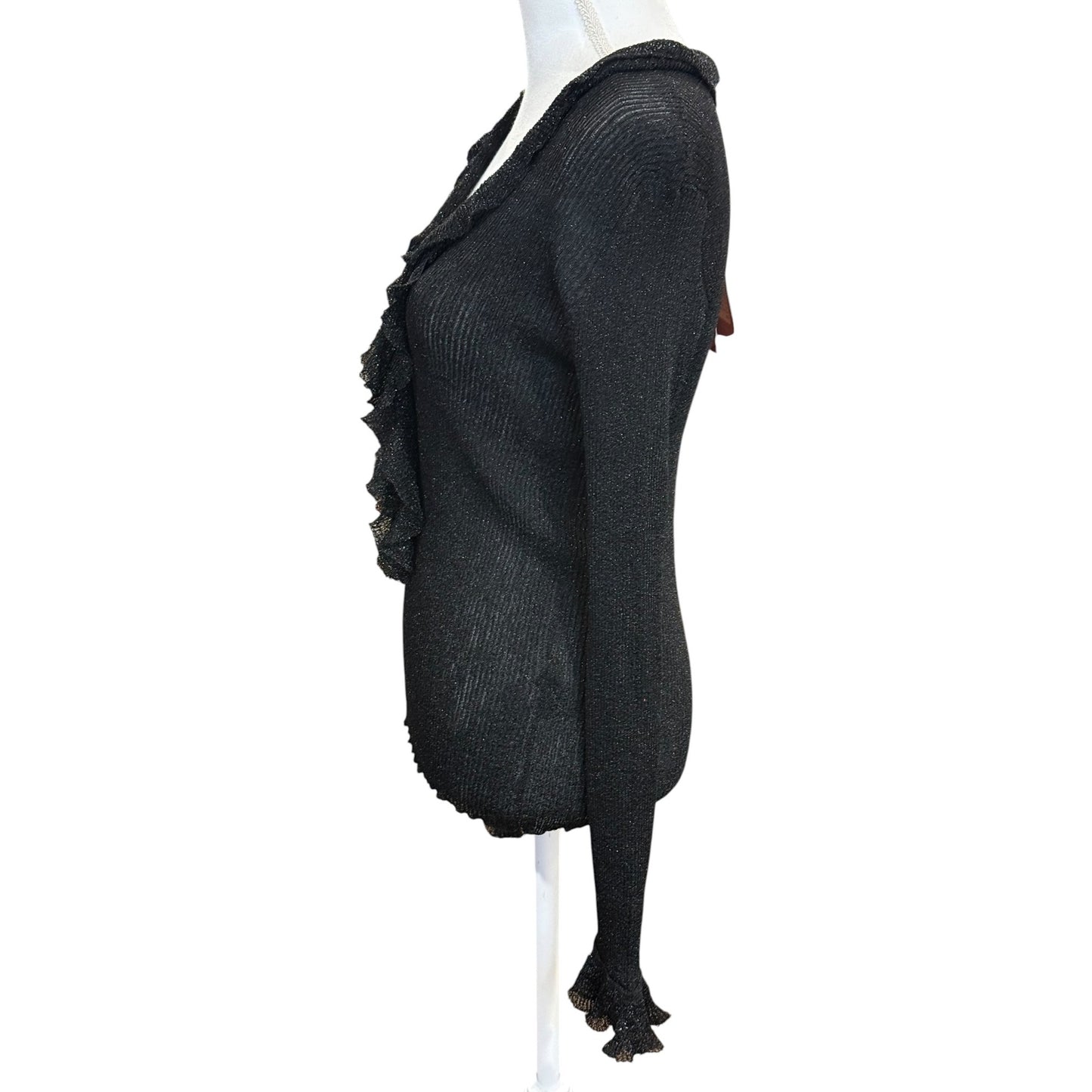Etro Black Metallic Ruffle Knit Sweater Size 42/US 6 NWT