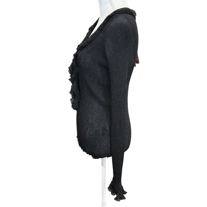 Etro Black Metallic Ruffle Knit Sweater Size 42/US 6 NWT