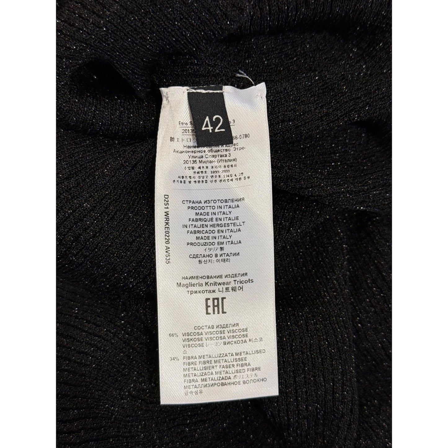 Etro Black Metallic Ruffle Knit Sweater Size 42/US 6 NWT