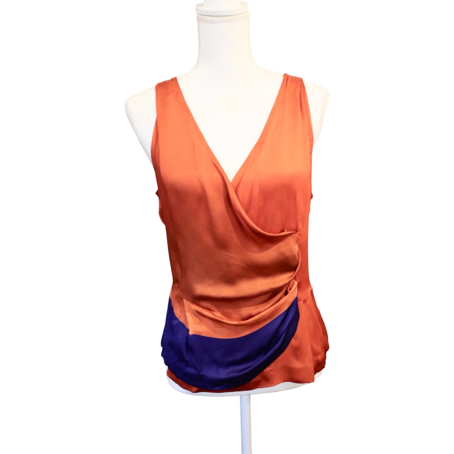 Dries Van Noten Silk Colorblock Sleeveless Orange & Purple Top Size 38 Belgium