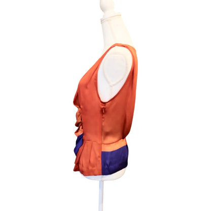 Dries Van Noten Silk Colorblock Sleeveless Orange & Purple Top Size 38 Belgium
