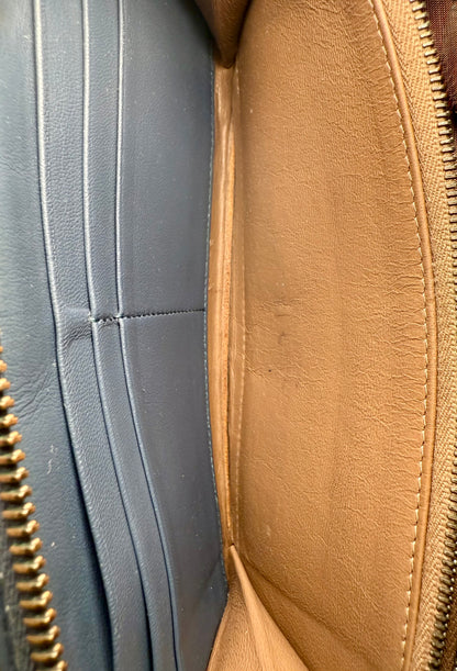 Rare Bottega Veneta Metropolis Leather Zip Wallet in Muted Blue