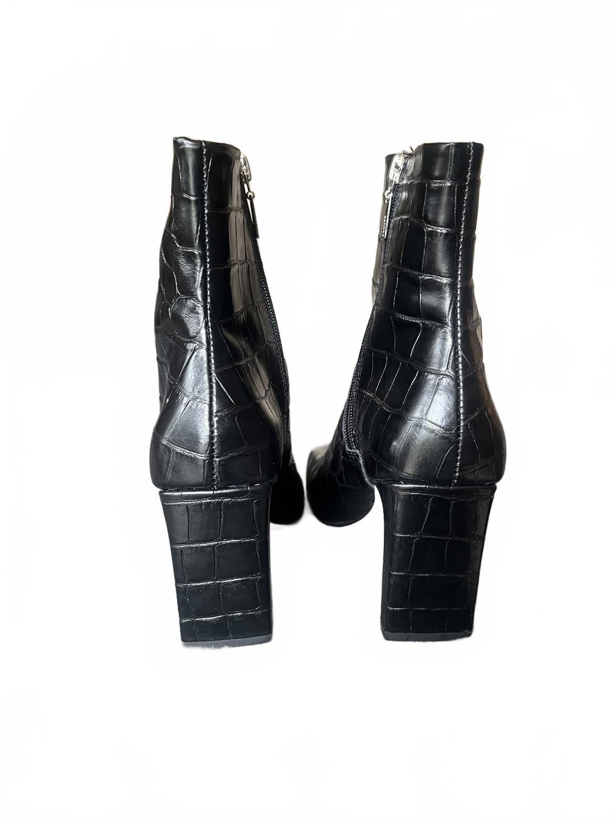 Schutz Black Croc-Embossed Women's Heeled Ankle Boots