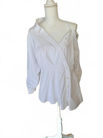Veronica Beard Off Shoulder White Button-Down Blouse Size 14