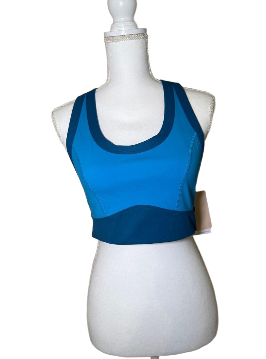 New Spiritual Gangster Sports Bra, Size L – Two-Tone Teal Aurora Racerback w/ Gold Hamsa Logo