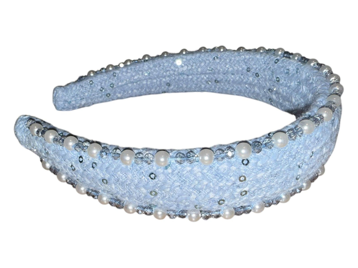New Designer Inspired Handmade Light Blue Beaded and Pearl Embellished Headband