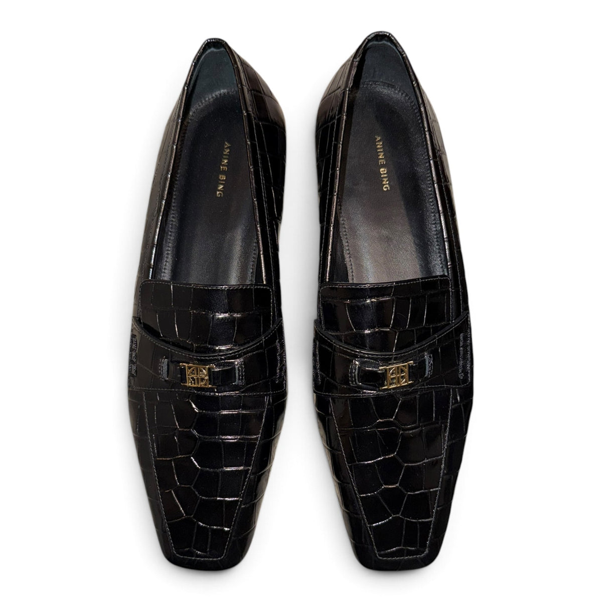 Anine Bing Freya Loafers Black Croc Embossed Leather, EU 37 New