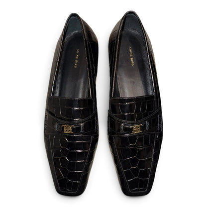 Anine Bing Freya Loafers Black Croc Embossed Leather, EU 37 New