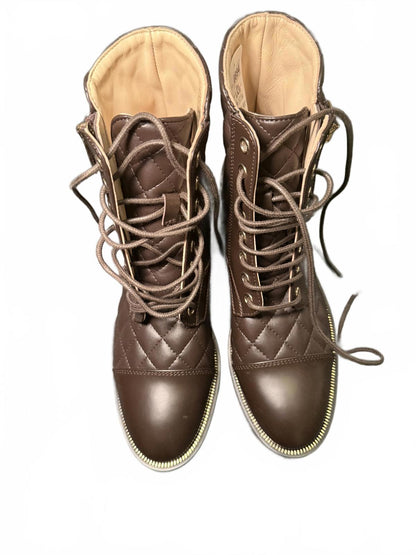 Ron White New Brown Quilted Lace-Up Boots with Side Zipper, size 36.5/US 6