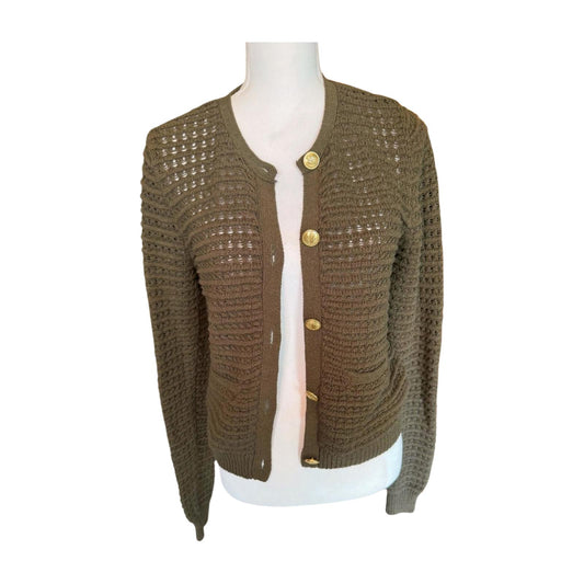 New Rag and Bone Green Crochet Knit Cardigan with Gold Buttons, Small