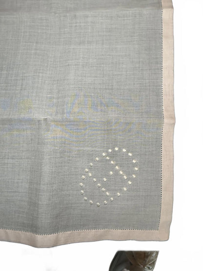 New in box, Hermès Light Pink/Peach Evelyn Embroidered Logo Cotton Handkerchief