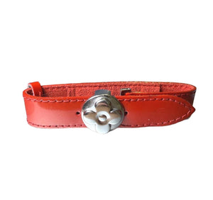 Louis Vuitton Red Leather Vernis Bracelet with Silver Flower Clasp