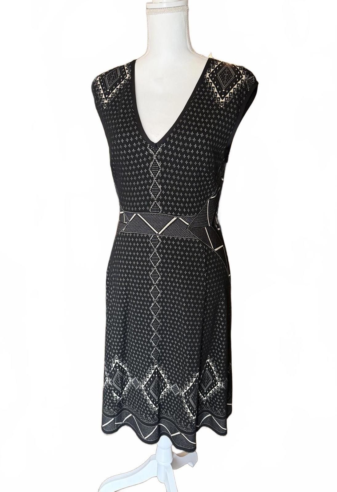 Tracy Reese Black and White Patterned Women's Midi Dress, Large