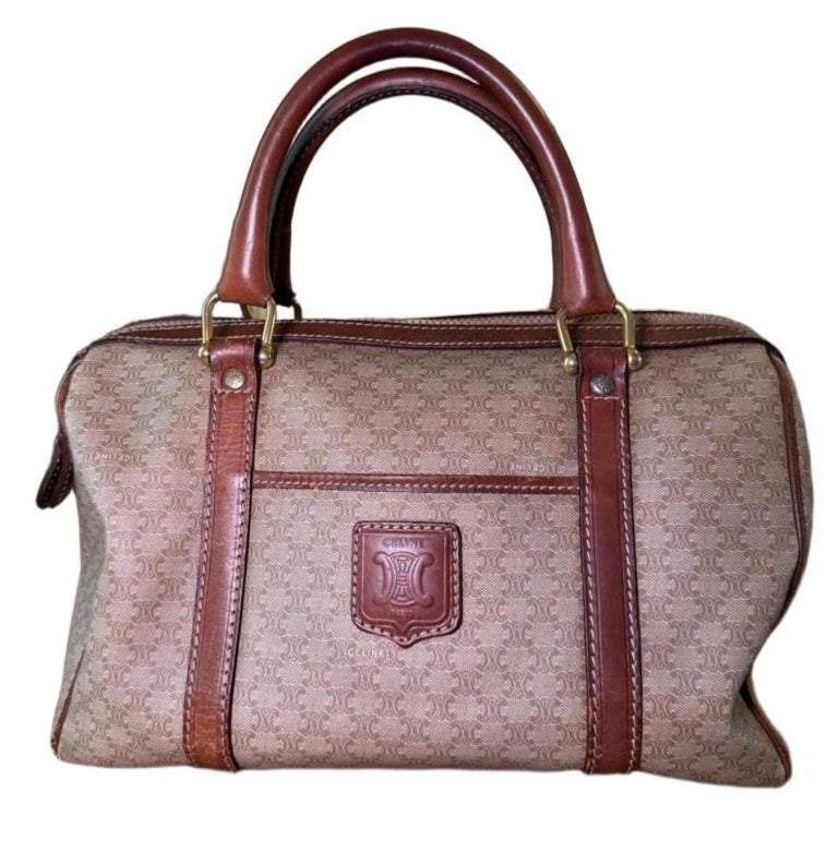 Celine Womens Brown Tan 2007 Boston Bag Triomphe Canvas Vintage Monogram