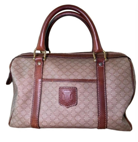 Celine Womens Brown Tan 2007 Boston Bag Triomphe Canvas Vintage Monogram
