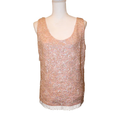 Vintage Sparkly Sequin Blush Pink Cocktail Tank Top, Large
