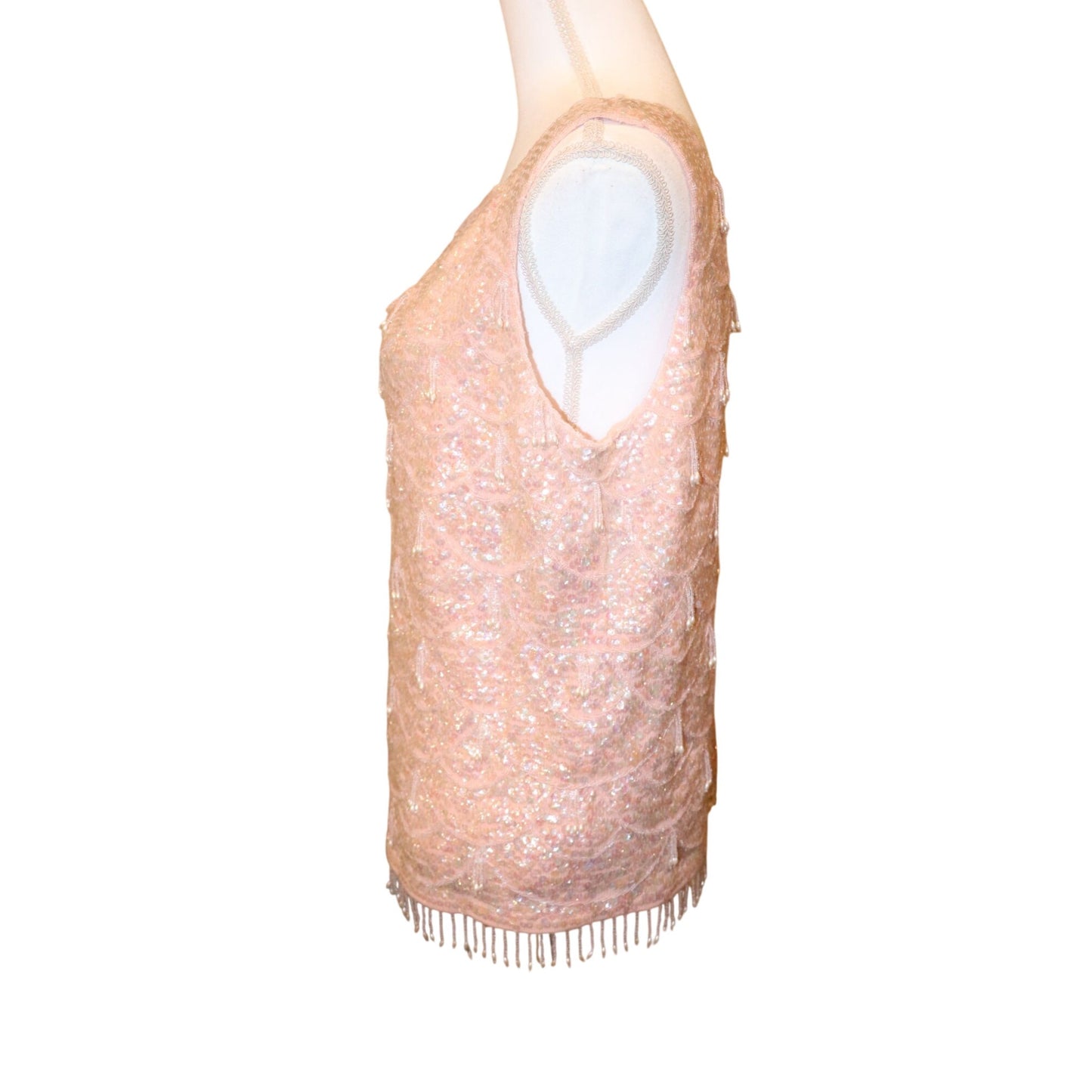 Vintage Sparkly Sequin Blush Pink Cocktail Tank Top, Large