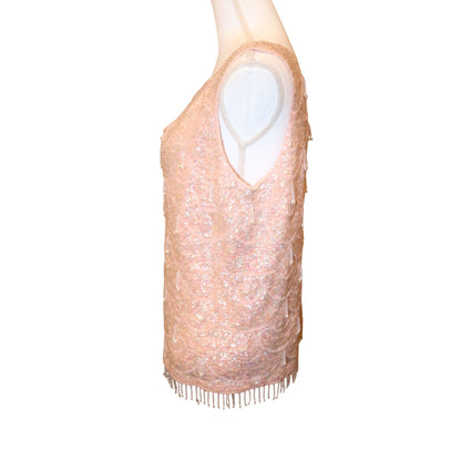Vintage Sparkly Sequin Blush Pink Cocktail Tank Top, Large