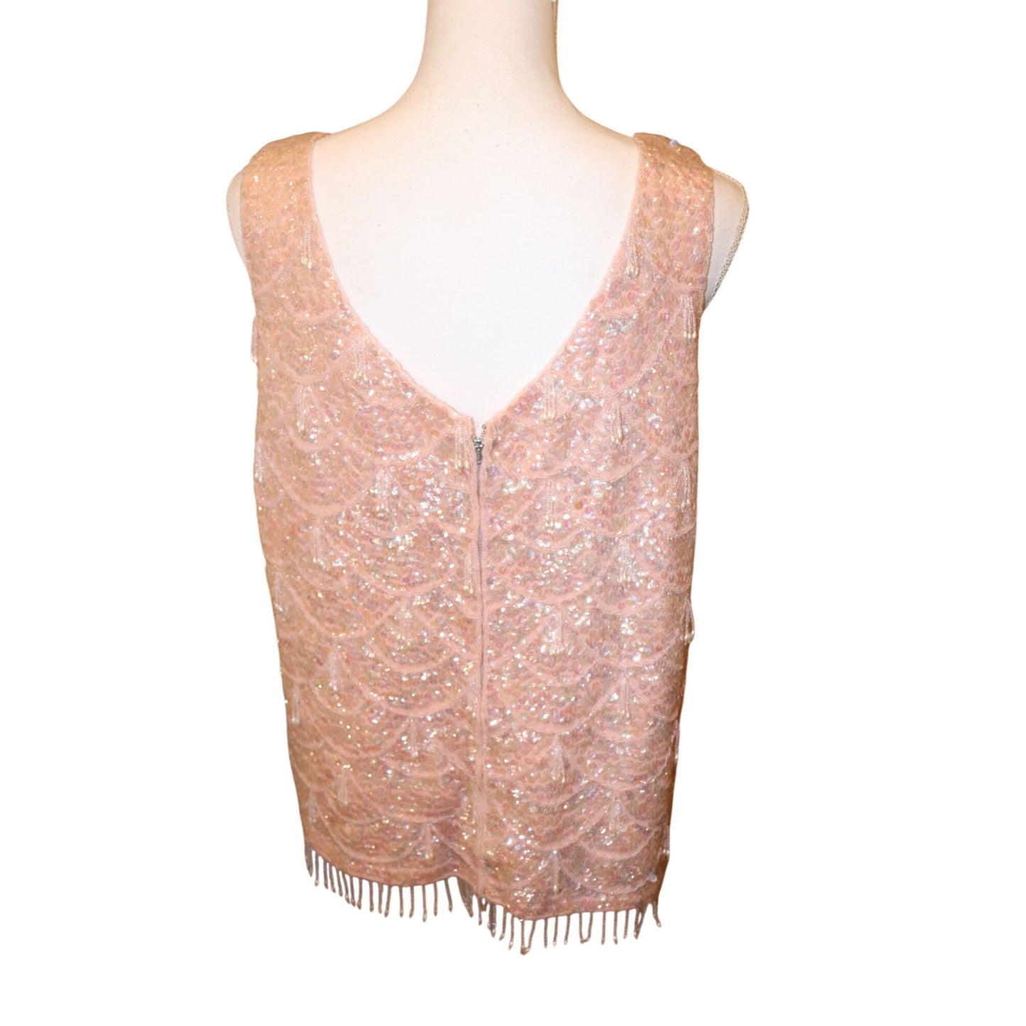 Vintage Sparkly Sequin Blush Pink Cocktail Tank Top, Large