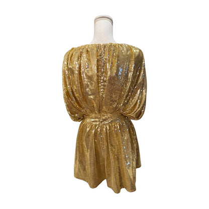 Julia Clancey Gold Sequin Draped Mini Shorts Jumpsuit