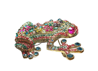Colorful Frog Brooch with Multicolor Rhinestones