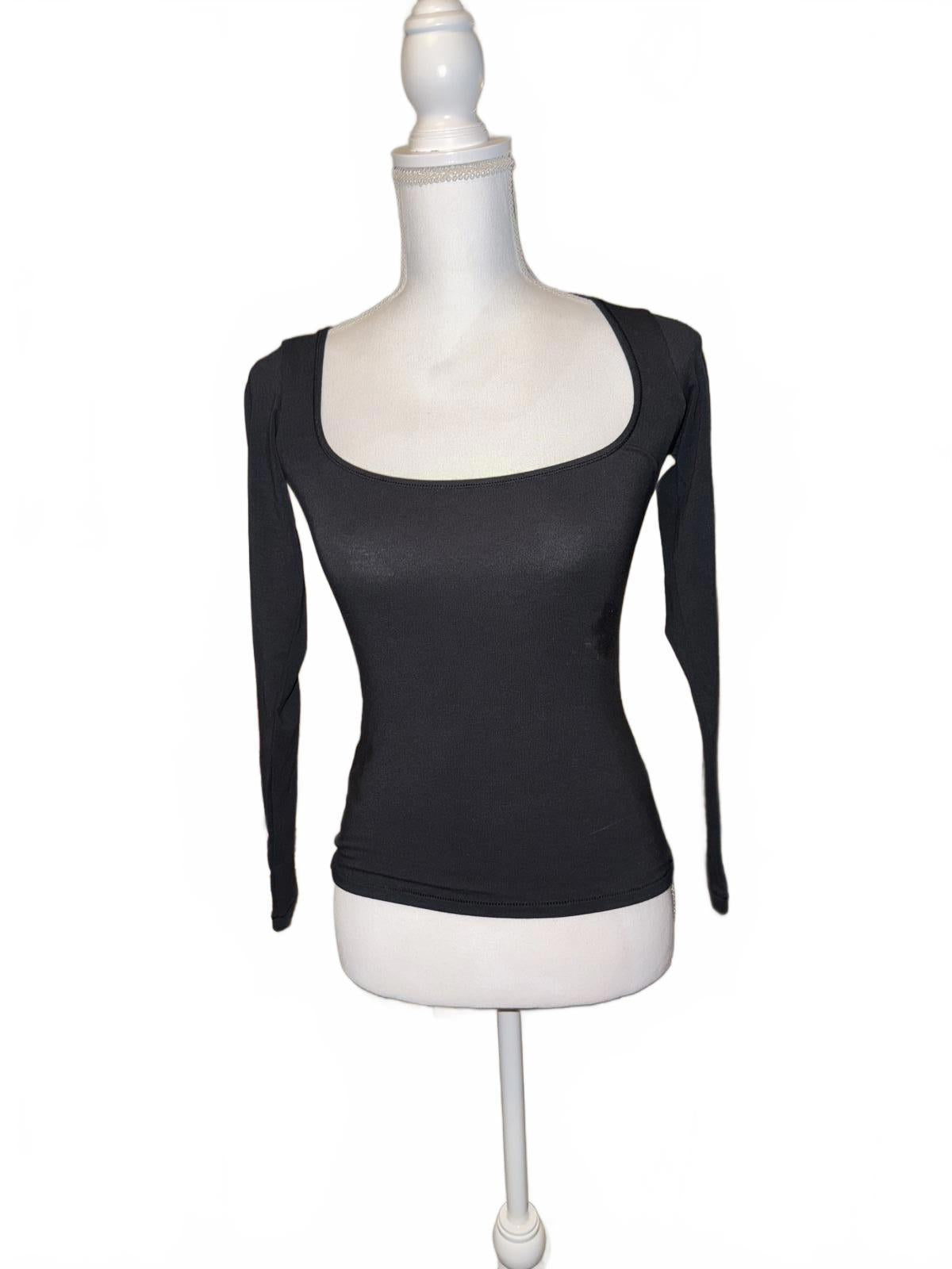 New SKIMS Black Long Sleeve Square Neck Top, Small