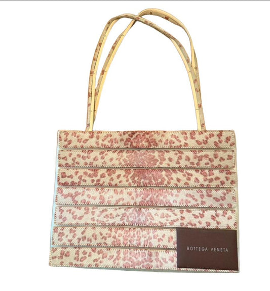 Bottega Veneta Tote Pink Cream Animal Print Pony Hair Rare