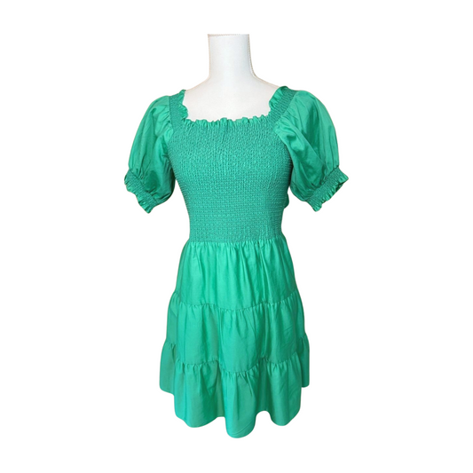 New Alice + Olivia Smocked Puff Sleeve Tie-Back Mini Dress, Size 6