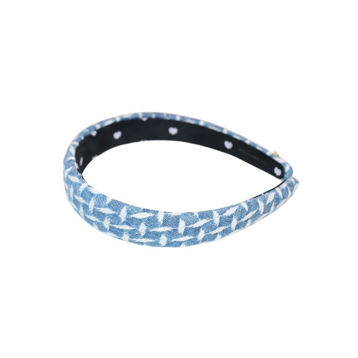 Lele Sadoughi Blue & White Denim Patterned Padded Headband, New