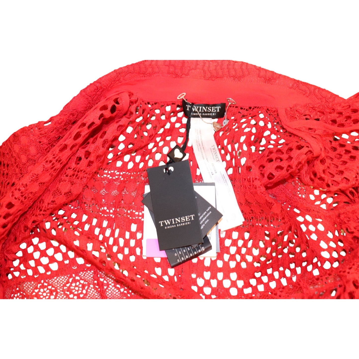 Twinset Simona Barbieri red cardigan lace duster jacket, IT 44 NWT