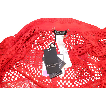 Twinset Simona Barbieri red cardigan lace duster jacket, IT 44 NWT