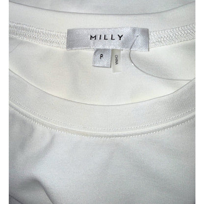 MILLY brand label with size P and China tags inside the ivory T-shirt.