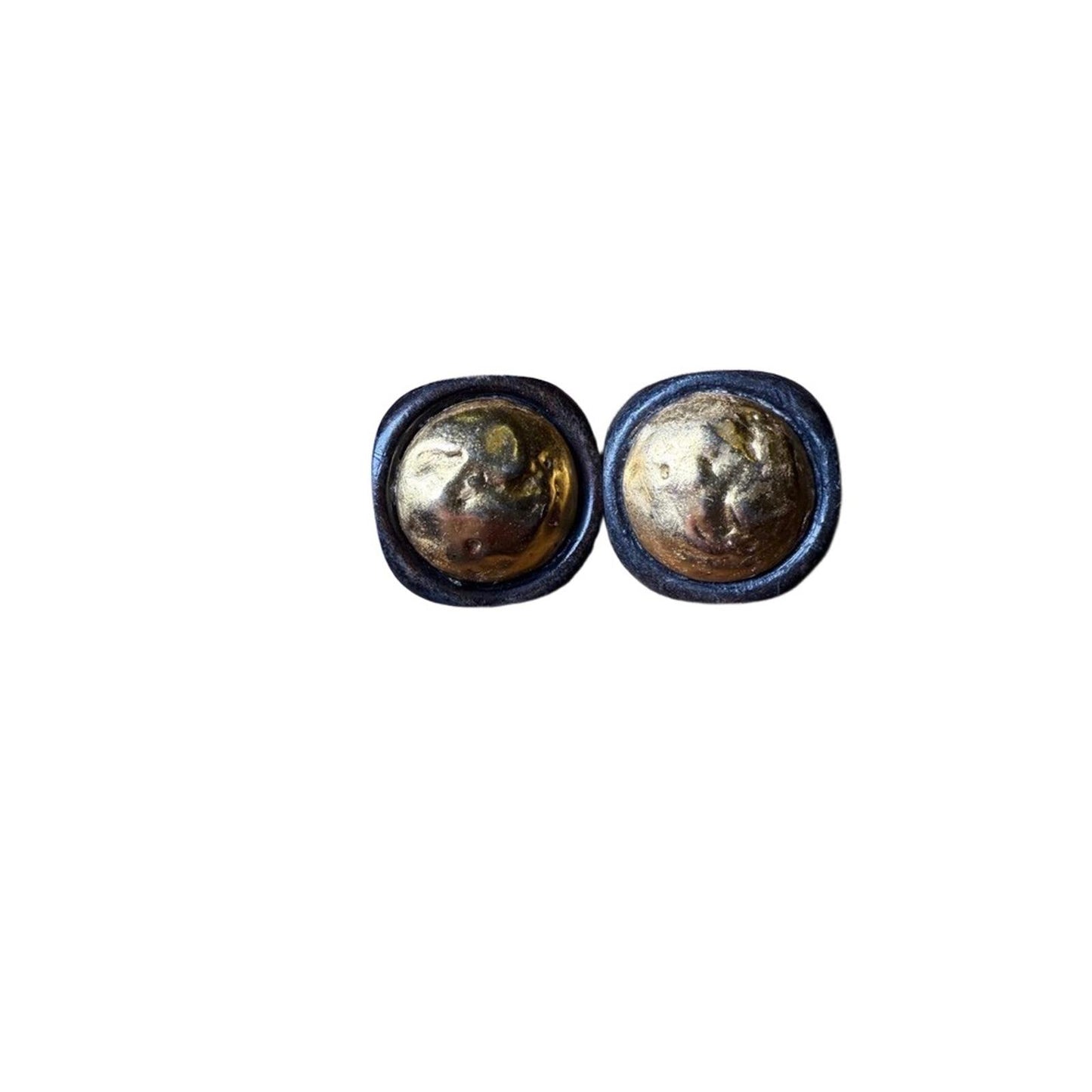 Chanel Clip On Earrings Gold Dark Vintage Sculpted Face Design Classic Chic