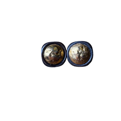 Chanel Clip On Earrings Gold Dark Vintage Sculpted Face Design Classic Chic