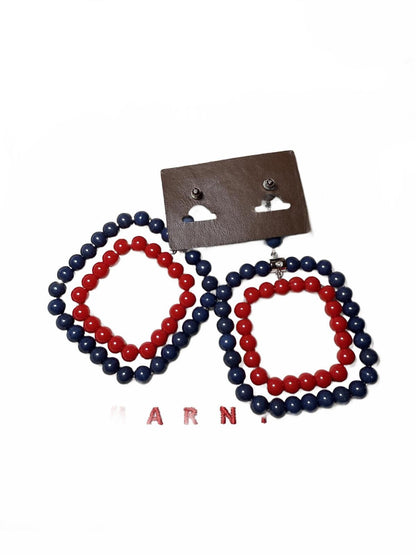 New Marni Blue and Red Beaded Square Earrings