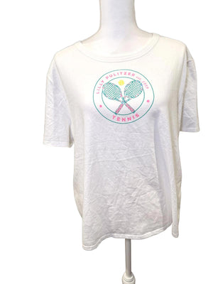 Lilly Pulitzer White Tennis Graphic Short Sleeve T-Shirt, Large NWOT