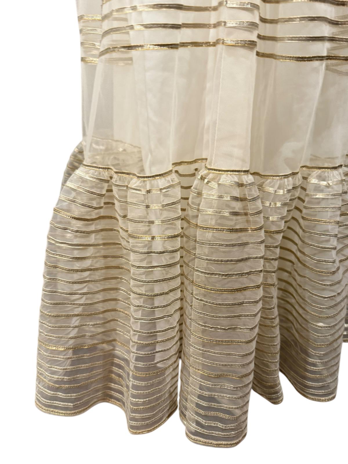 New Nazila Couture Sheer Gold-Trimmed Maxi Skirt, size Medium