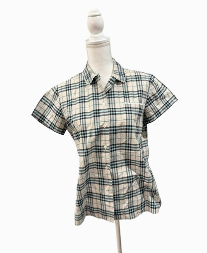 Women's Burberry Check Short-Sleeve Button-Up Shirt, size 8