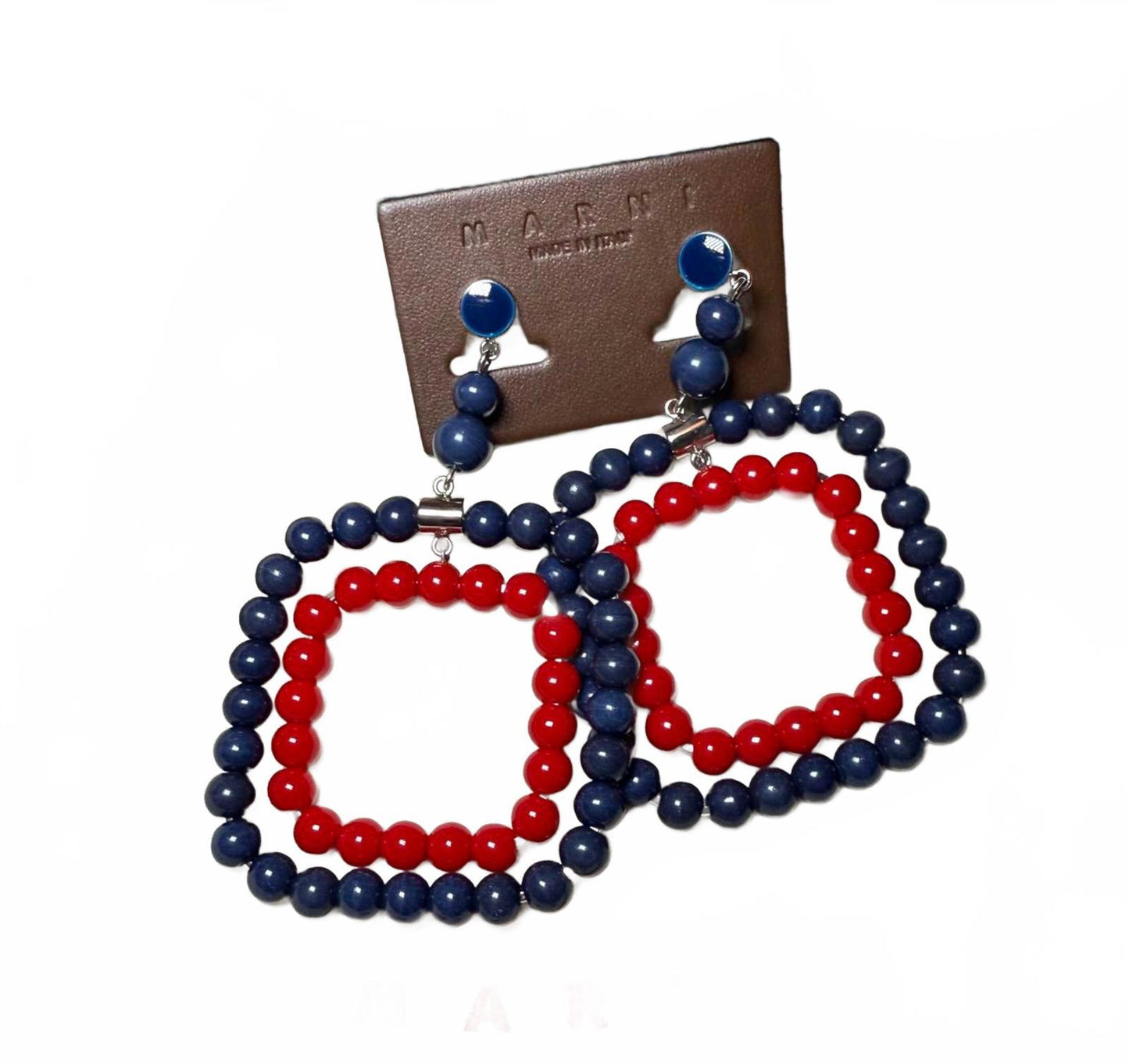 New Marni Blue and Red Beaded Square Earrings