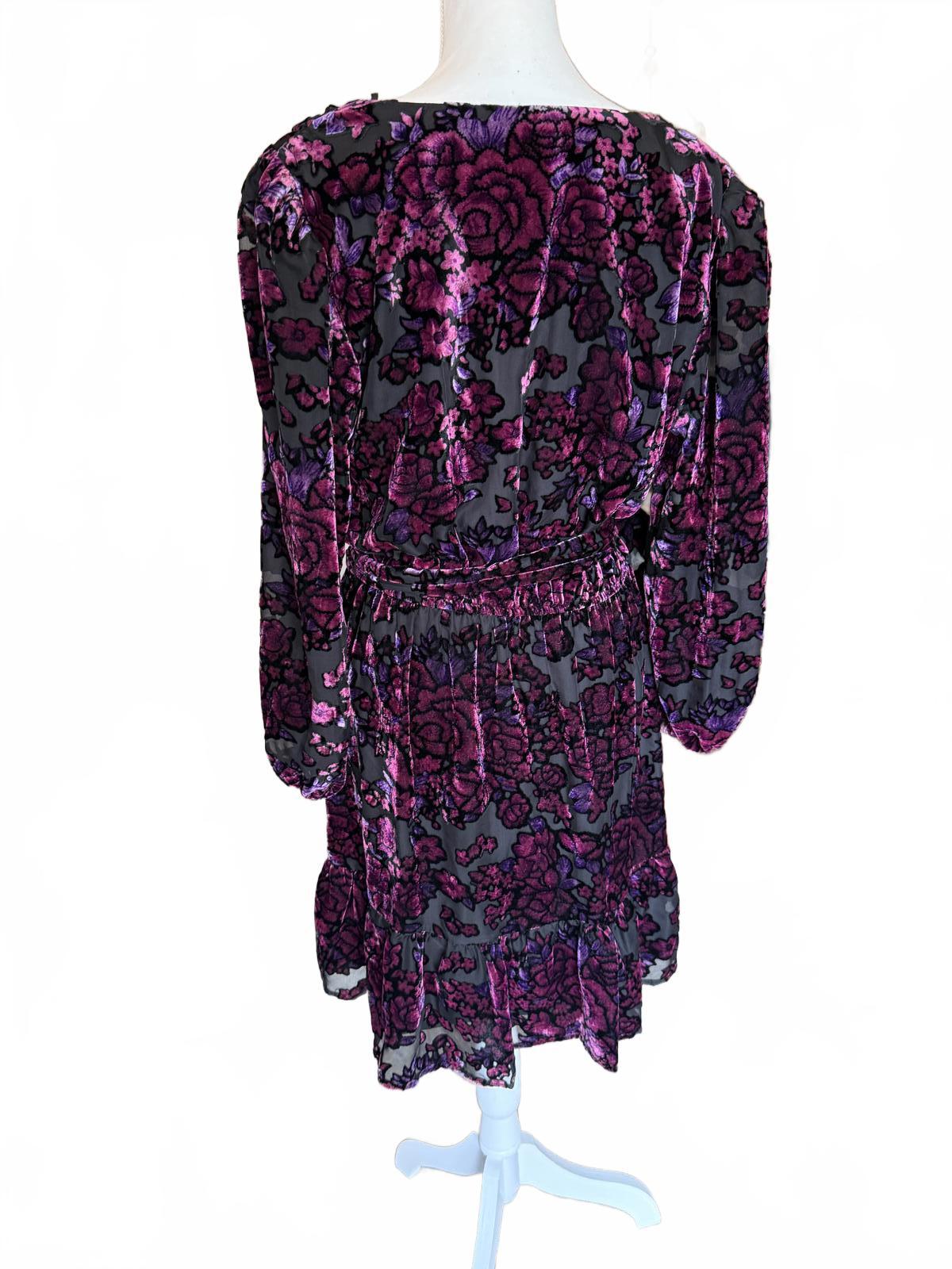 New Eliza J Mesh Long Sleeve Floral Velvet Dress, Size 14