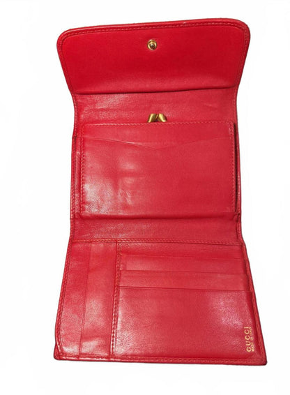 Red Leather Gucci Wallet with Gold Horsebit Detail