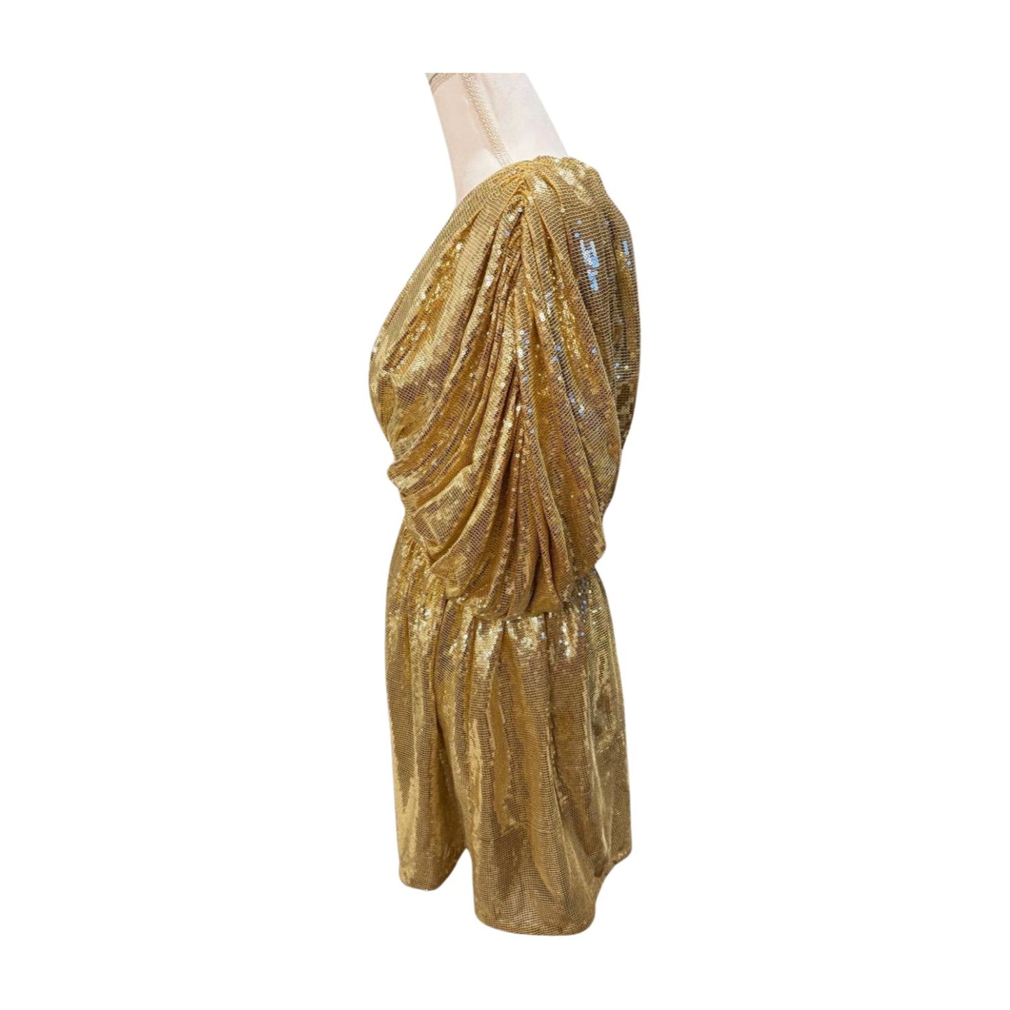 Julia Clancey Gold Sequin Draped Mini Shorts Jumpsuit