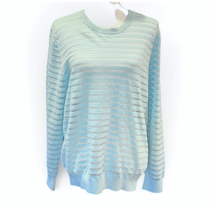 Sandro Striped Lightweight Knit Sweater In Sky Blue Long Sleeve Pullover Womens Size M