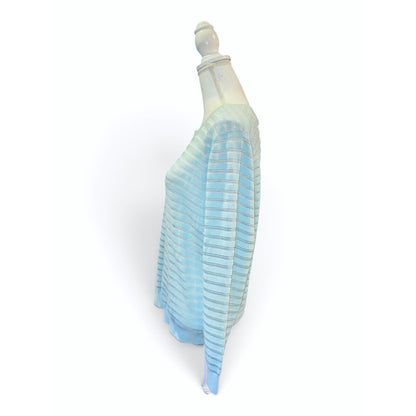 Sandro Striped Lightweight Knit Sweater In Sky Blue Long Sleeve Pullover Womens Size M