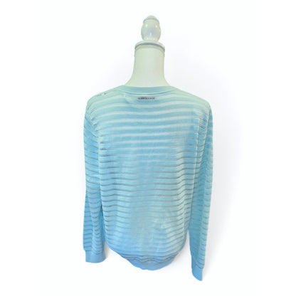 Sandro Striped Lightweight Knit Sweater In Sky Blue Long Sleeve Pullover Womens Size M