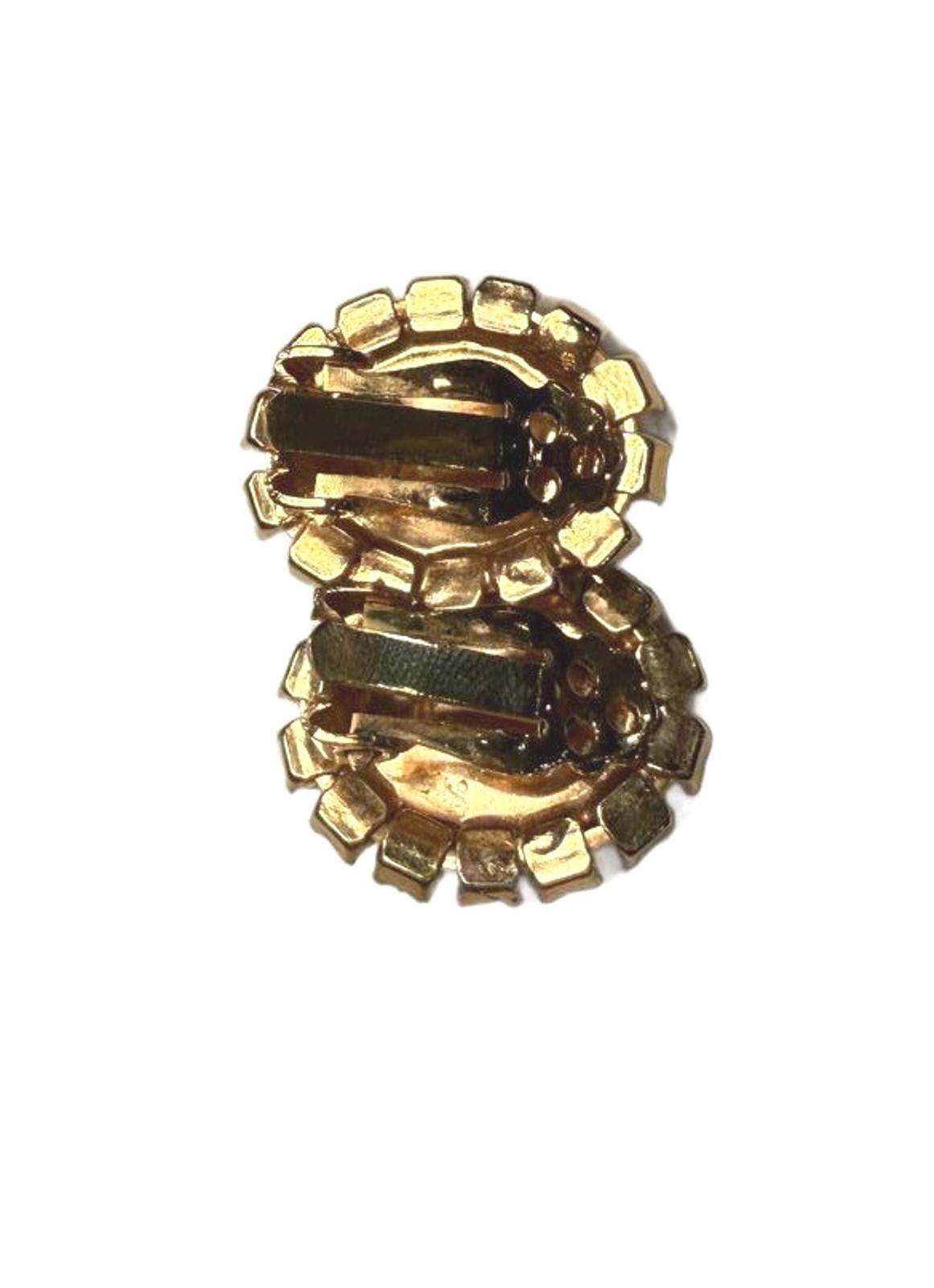 Vintage Clip-On Earrings with Green Stone and Clear Rhinestones