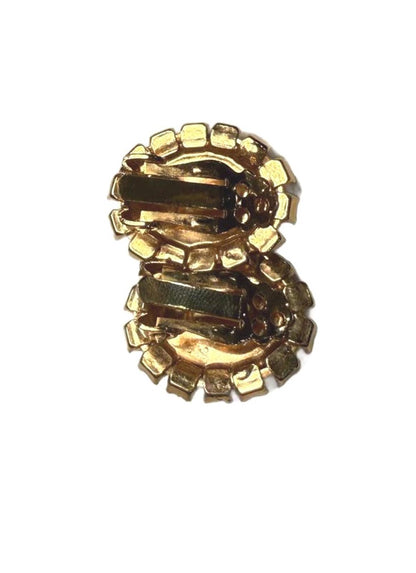 Vintage Clip-On Earrings with Green Stone and Clear Rhinestones