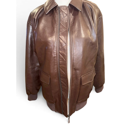 Anine Bing Brown Leather Zip-Front Collared Jacket